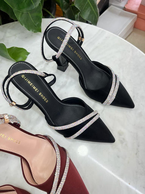 Rhinestone Embedded Bridal Pointy Heels